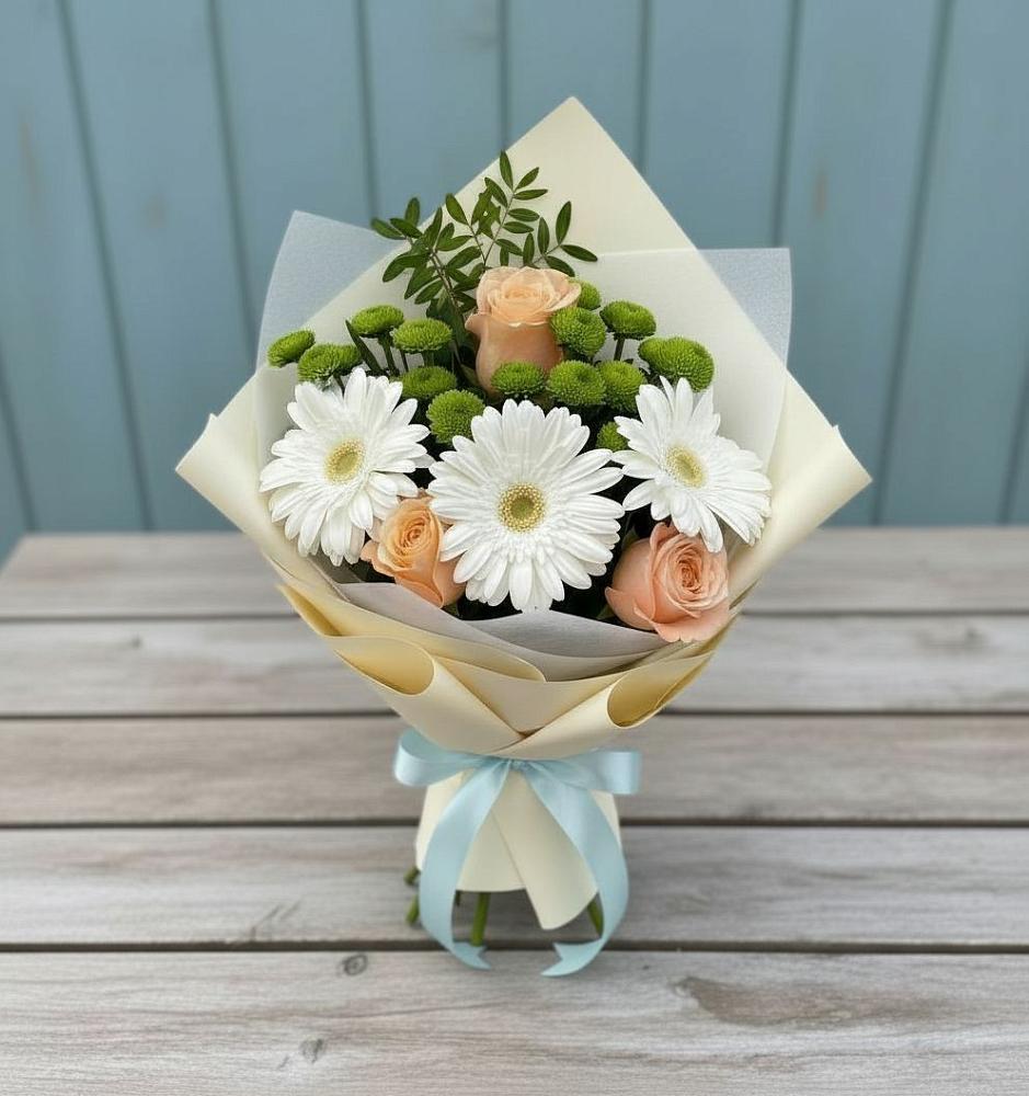 Букет цветов из: Герберы, Розы и Хризантемы в Шипуново
